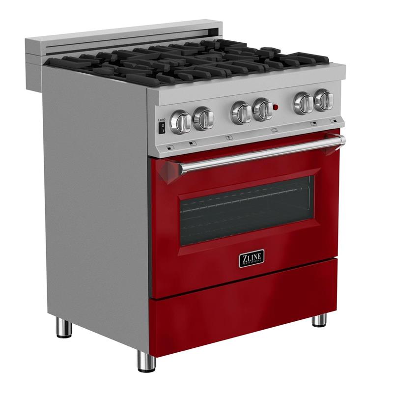 ZLINE 30 in. 4.0 cu. ft. Dual Fuel Range with Gas Stove and Electric Oven in All DuraSnow Stainless Steel with Color Door Options (RAS-SN-30) [Color: Red Gloss] - (RASRG30)