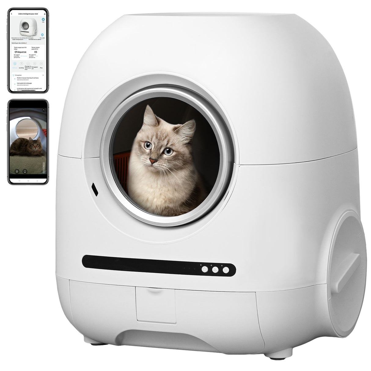 Self-Cleaning Cat Litter Box, 68L+9L, Suitable For A Variety Of Cat Litter, App Control, Real-Time Video, Photo And Video, Safe And Reliable, Ionic Deodorization, With Exhaust Hose, Support Wifi - White