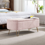 Storage Ottoman Bench For End Of Bed Gold Legs, Modern Camel Faux Fur Entryway Bench Upholstered Padded With Storage For Living Room Bedroom