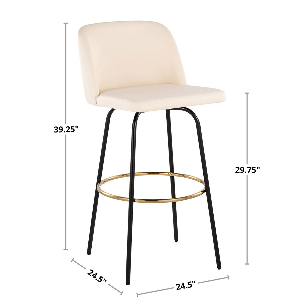 Toriano - 30" Fixed-height Barstool (Set of 2) - Cream Fabric