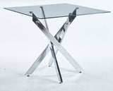 Dining Table With Cross Metal Leg And Tempered Glass, Modern Space Saving Kitchen Table For Living Room Legs, Square Table