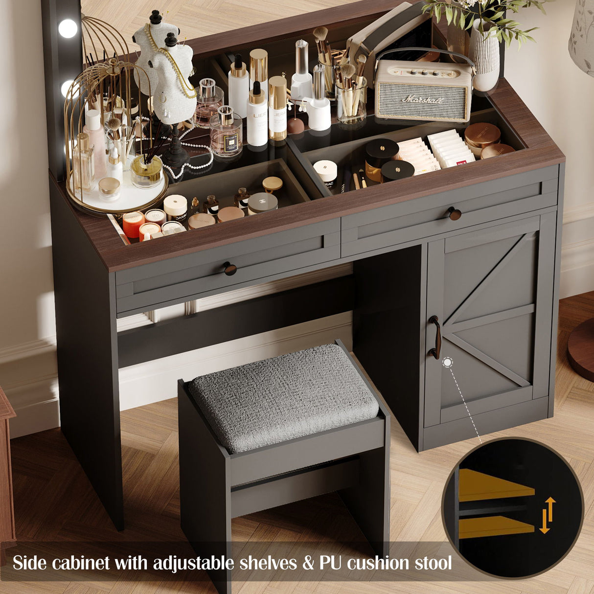 Makeup Vanity Table, Makeup Table With Large Mirror And 11 LED Light, Brightness Adjustable, Dressing Table Desk With 3 Drawers, Vanity Desk For Women (With Stool)