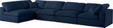 Serene - Linen Textured Fabric Deluxe Comfort Modular Sectional 5 Piece - Navy - Fabric