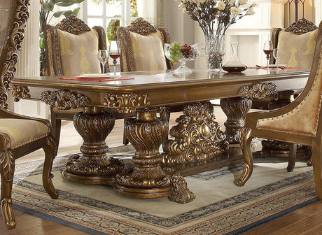 HD-8011 - 7 Piece Dining Set - Antique Gold & Pefect Brown