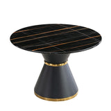 Marble Printed MDF Round Dining Table With Gold Annulus (Not Including Chairs) - Black