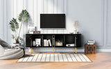 Modern TV Stand For TVs Up To 80", Entertainment Center With 4 Cabinets, Wood Media Console With Metal Legs And Handles For Living Room