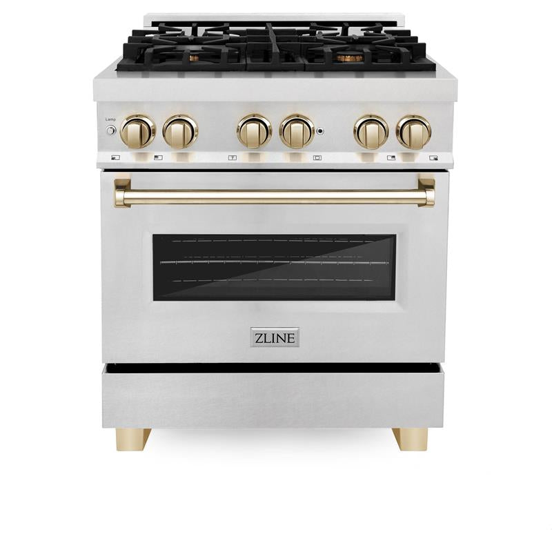 ZLINE Autograph Edition 30" 4.0 cu. ft. Dual Fuel Range with Gas Stove and Electric Oven in DuraSnow Stainless Steel with Accents (RASZ-SN-30) [Color: Gold] - (RASZSN30G)