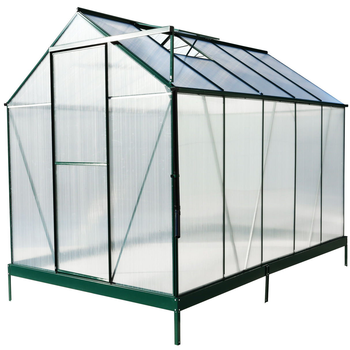 Polycarbonate Greenhouse, Heavy Duty Outdoor Aluminum Walk-In Green House Kit With Rain Gutter, Vent And Door For Backyard Garden