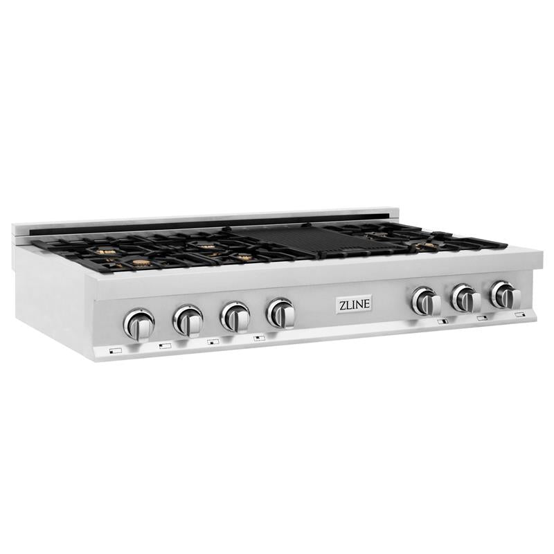 ZLINE 48 in. Porcelain Gas Stovetop with 7 Gas Burners and Griddle (RT48) Available with Brass Burners - (RTBR48)