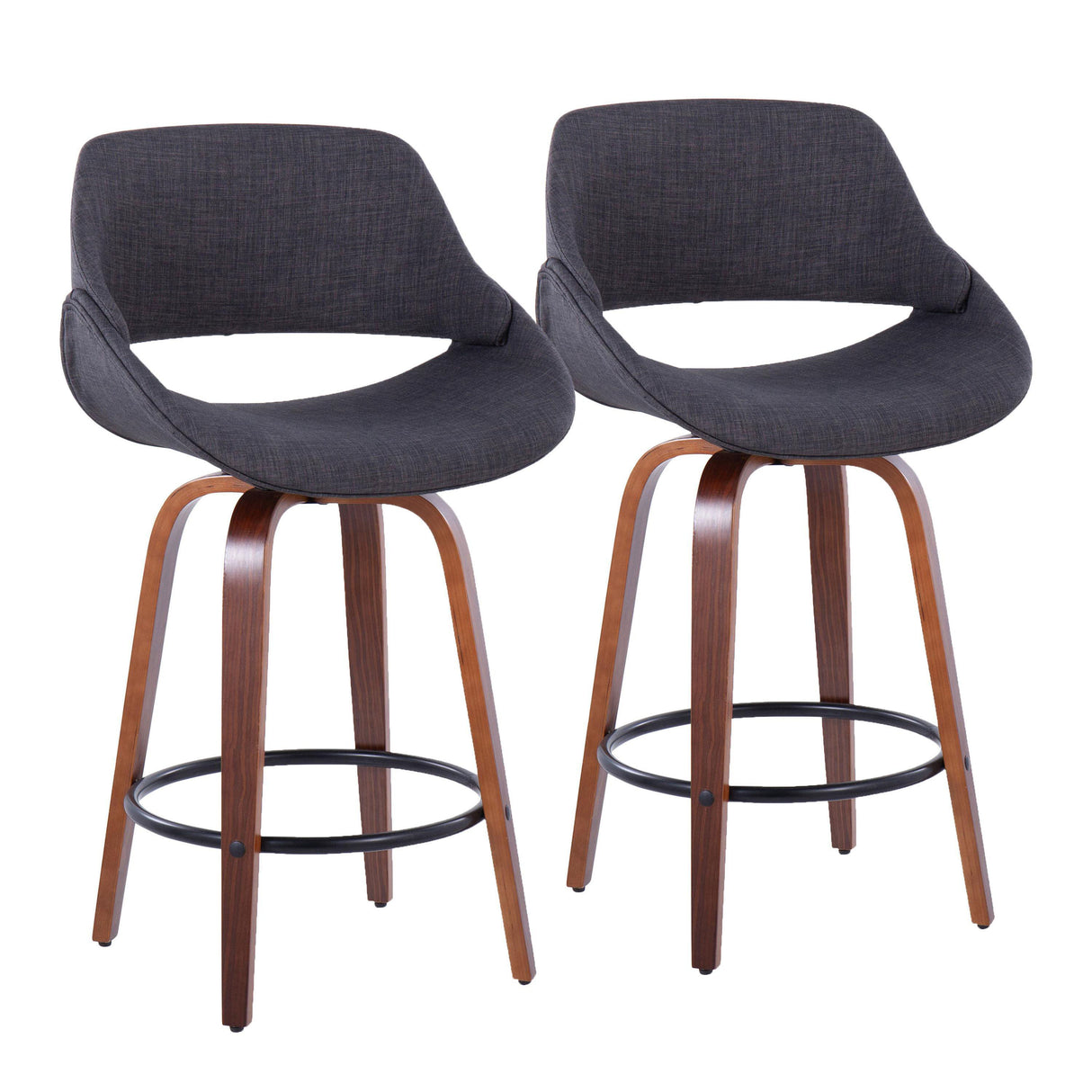 Fabrico - Mid Century Modern Fixed Height Counter Stool & Round Footrest (Set of 2)