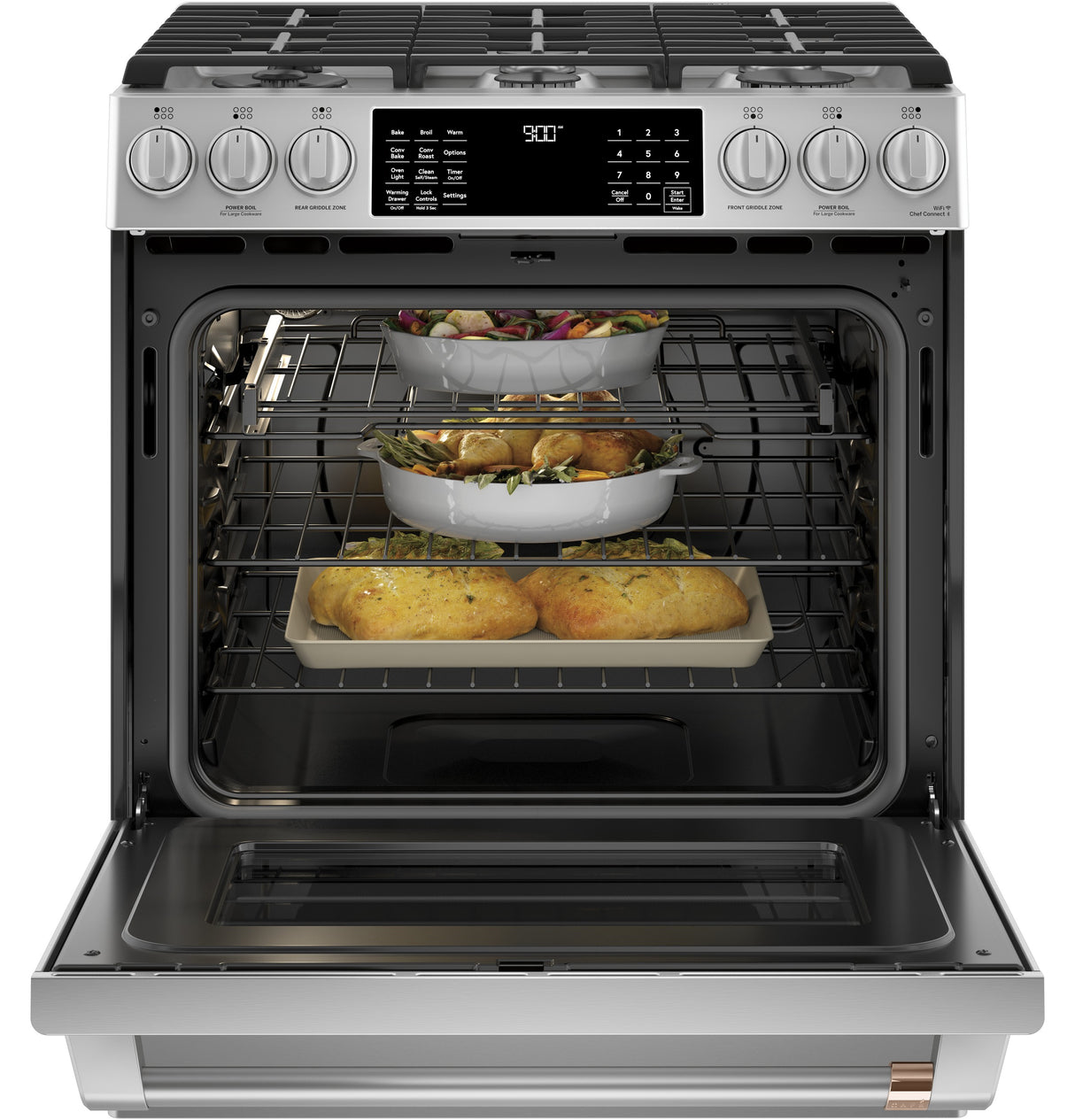 Caf(eback)(TM) 30" Smart Slide-In, Front-Control, Dual-Fuel Range with Warming Drawer - (C2S900P2MS1)