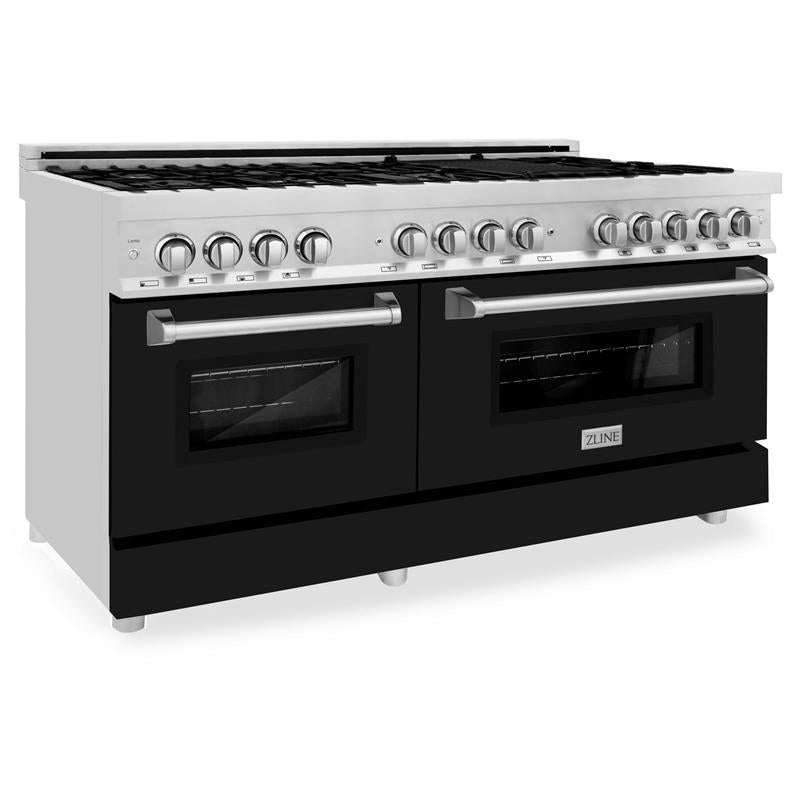 ZLINE 60 in. 7.4 cu. ft. Dual Fuel Range with Gas Stove and Electric Oven in Stainless Steel with Color Options (RA60) [Color: Black Matte] - (RABLM60)