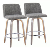 Toriano - 26" Fixed-Height Counter Stool (Set of 2) - Gray & Chrome Round Base