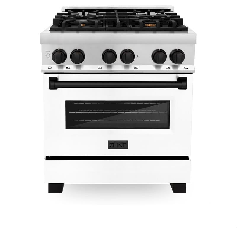 ZLINE Autograph Edition 30 in. 4.0 cu. ft. Dual Fuel Range with Gas Stove and Electric Oven in Stainless Steel with White Matte Door and Accents (RAZ-WM-30) [Color: Matte Black] - (RAZWM30MB)