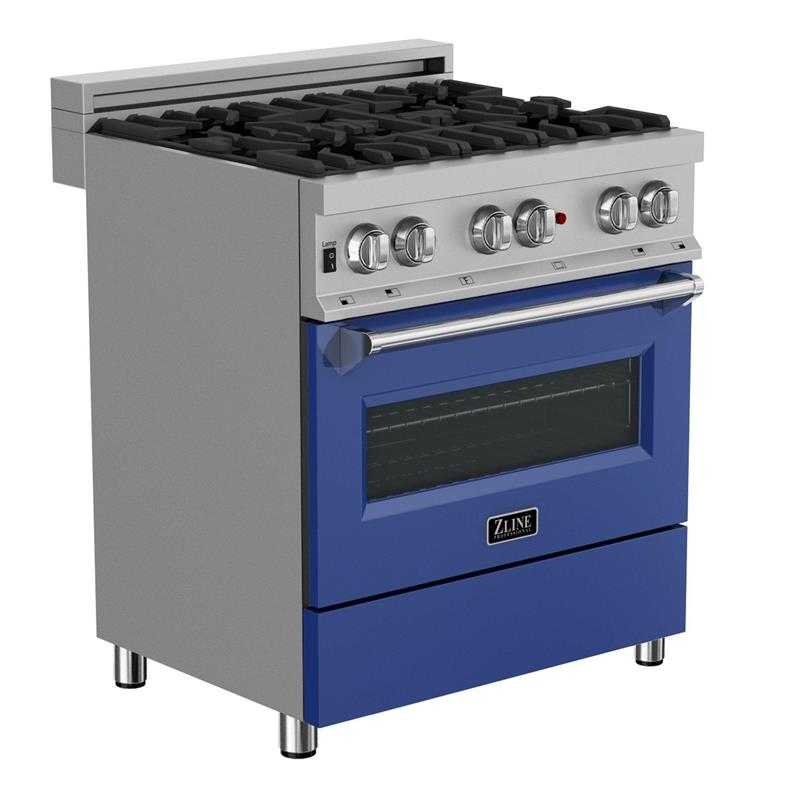 ZLINE 30 in. 4.0 cu. ft. Dual Fuel Range with Gas Stove and Electric Oven in All DuraSnow Stainless Steel with Color Door Options (RAS-SN-30) [Color: Blue Matte] - (RASBM30)