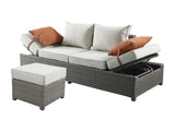 Salena - All Weather Wicker Patio Sofa & Ottoman With 2 Toss Pillows - Beige / Gray