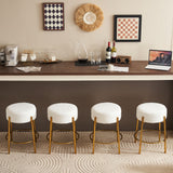 Round Bar Stools (Set of 2), Contemporary Upholstered Dining Stools For Kitchens, Coffee Shops And Bar Stores - Gold Legs