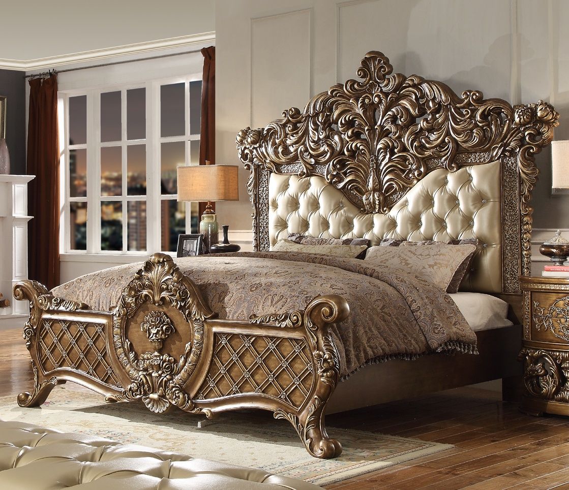 HD-8018 - California King Bed - Antique Gold & Perfect Brown