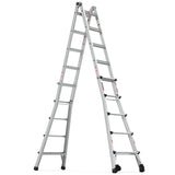 22' Aluminum Multi-Position Ladder With Wheels, 300 Lbs Weight Rating - Metallic Gray