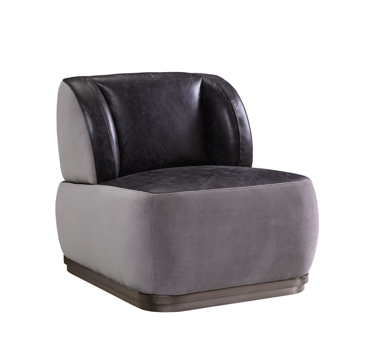 Decapree - Accent Chair - Antique Slate Top Grain Leather & Gray Velvet