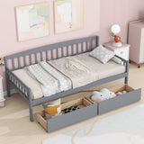 Pine Wood Daybed With Two Storage Drawers, Sofa Bed With Bed Platform Of 10 Support Slats