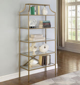 Serena - 5-Tier Tempered Glass Shelves Bookcase - Matte Gold