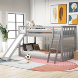 Twin Over Twin Bunk Bed With Convertible Slide And Ladder - Gray