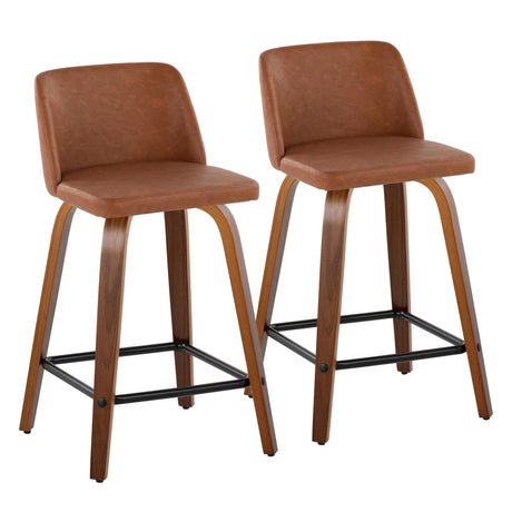 Toriano - 24" Fixed-Height Counter Stool (Set of 2) - Walnut & Black Base