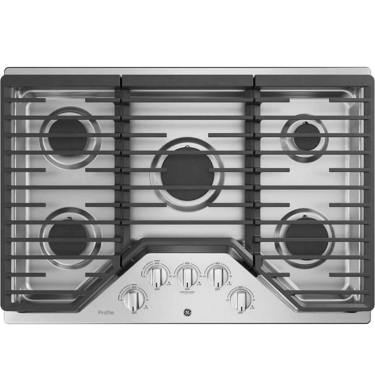 GE Profile(TM) 30" Built-In Gas Cooktop with 5 Burners and an Optional Extra-Large Cast Iron Griddle - (PGP7030SLSS)