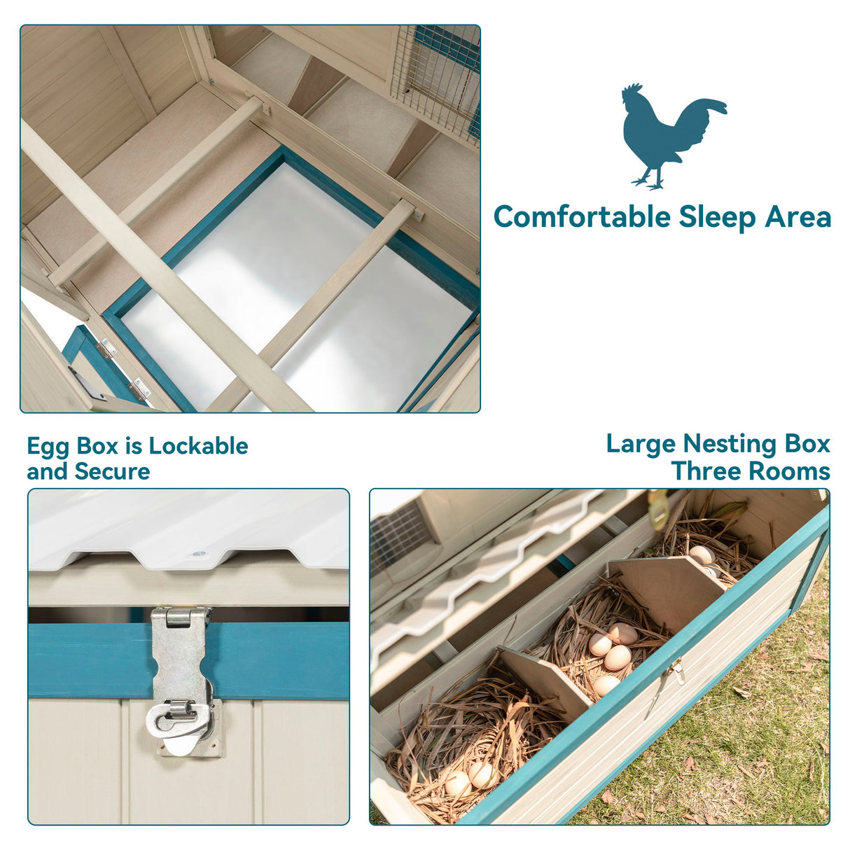 Weatherproof Outdoor Chicken Coop With Waterproof Pvc Roof. Outdoor Chicken Coop With Removable Bottom For Easy Cleaning, Large Space Coop Suitable For 5-7 Chickens - White