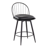 Riley - Farmhouse Fixed Height Counter Stool With Swivel With Round Footrest (Set of 2) - Matte Black