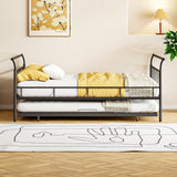 Metal Daybed With Curved Handle Design And Trundle