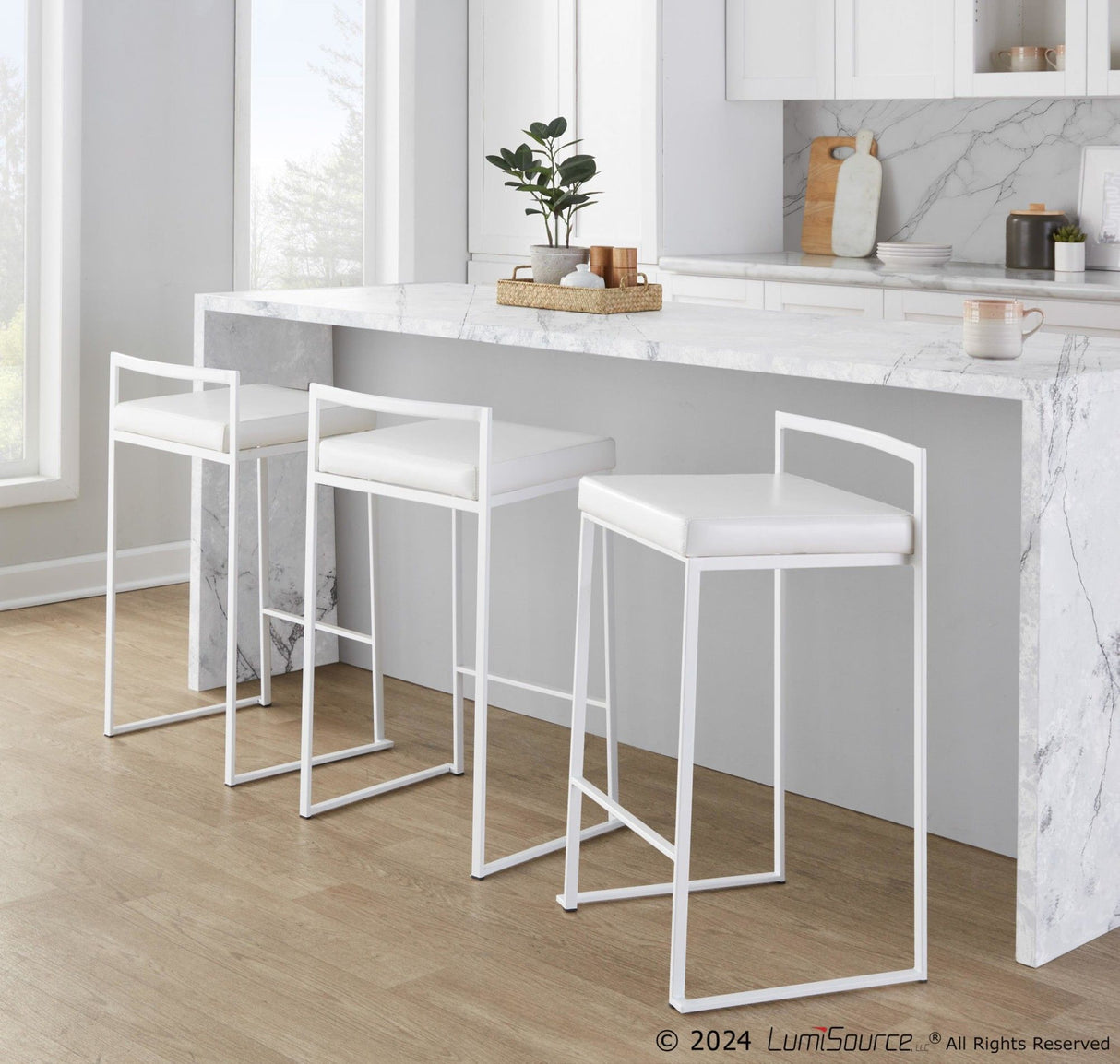 Fuji - Stackable Counter Stool - White Base (Set of 2)