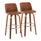 Toriano - 30" Fixed-Height Barstool (Set of 2) - Walnut & Chrome Base