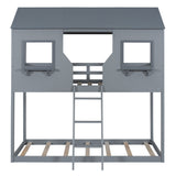 78" Twin Over Twin Bunk Bed Wood Bed With Roof, Window, Guardrail, Ladder - Gray