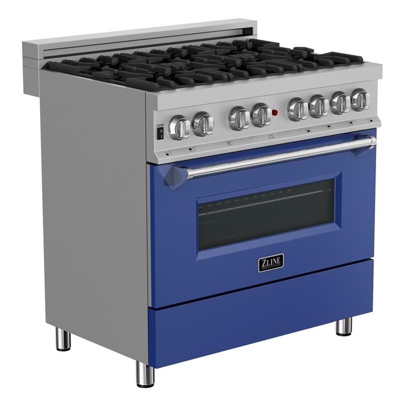 ZLINE 36 in. Professional Dual Fuel Range in DuraSnow Stainless Steel with Color Door Finishes (RAS-SN-36) [Color: Blue Matte] - (RASBM36)