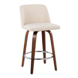 Toriano - Fixed - Height Counter Stool - Walnut Wood With Round Chrome Footrest And Cream Noise Fabric (Set of 2)