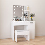 Makeup Vanity Table Set With Drawer And Storage Cabinet, Dressing Table With Vanity Cushioned Stool For Bedroom, Makeup Room - White