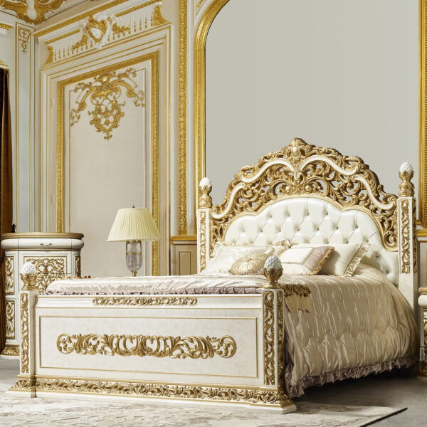 HD-903 - Eastern King Bed - Ivory With Gold Highlights