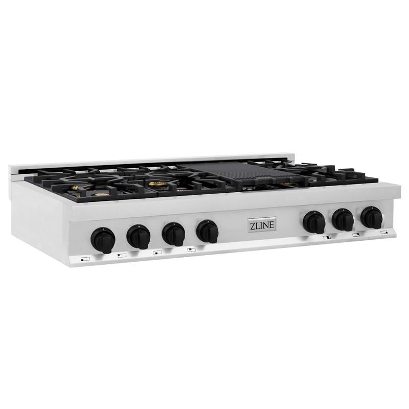 ZLINE Autograph Edition 48 in. Porcelain Rangetop with 7 Gas Burners in Stainless Steel with Accents (RTZ-48) [Color: Matte Black] - (RTZ48MB)