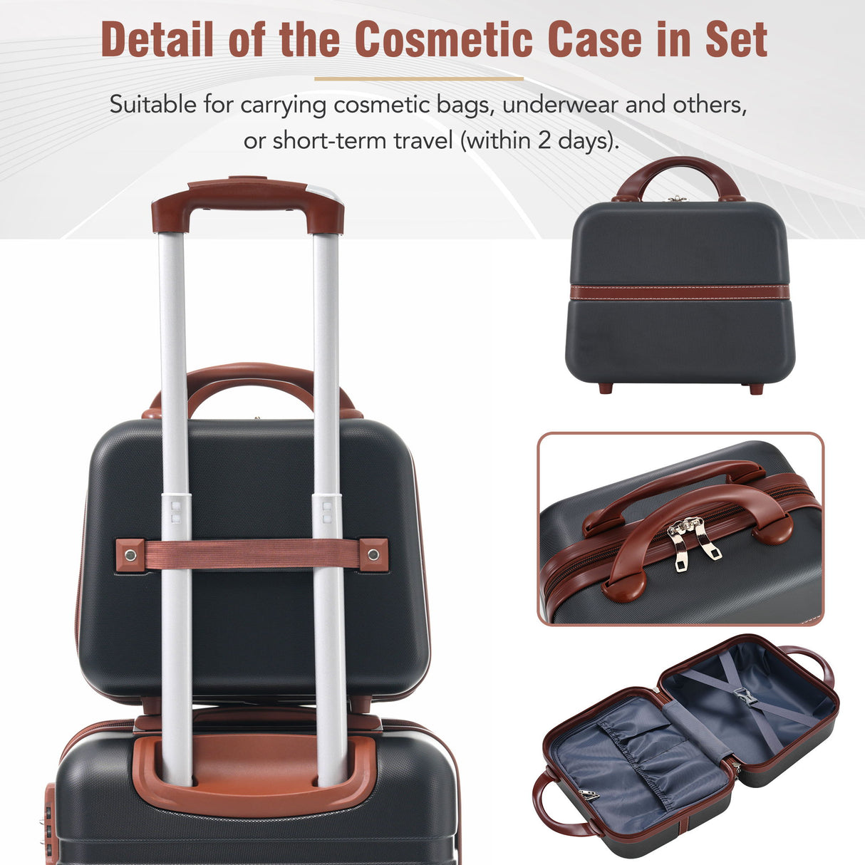 20" Hardside Luggage With Cosmetic Case, 2 Piece Lightweight Suitcase Set With Spinner Wheels, Carry On Vintage Luggage