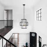 4 Light Metal Lantern Tiered Pendant Hanging Light Fixtures, Industrial Farmhouse Adjustable Height Chandeliers For Dining Room Hallway Foyer Entryway (E12 Bulbs Not Included)