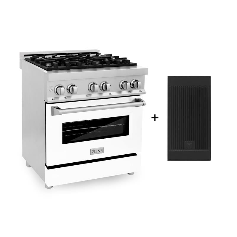 ZLINE 30 in. 4.0 cu. ft. Electric Oven and Gas Cooktop Dual Fuel Range with Griddle and White Matte Door in Stainless Steel (RA-WM-GR-30) - (RAWMGR30)