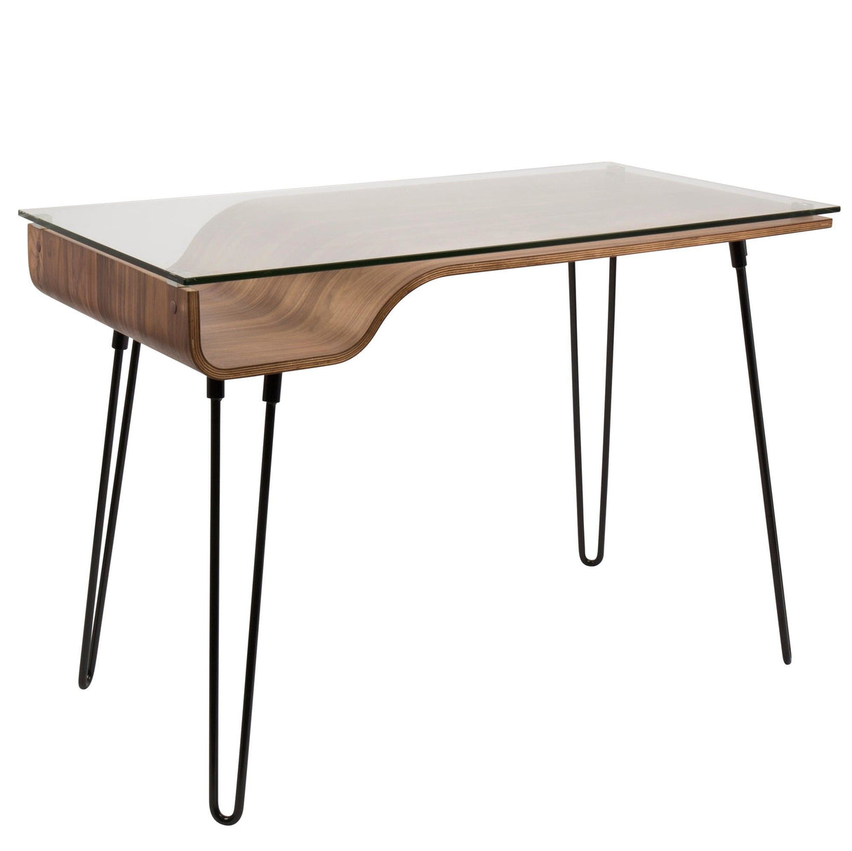 Avery - Desk - Walnut Wood, Clear Glass, And Black Metal