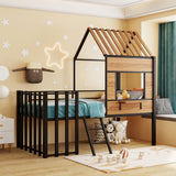 Twin Size Loft Bed With Roof, Window, Guardrail, Ladder