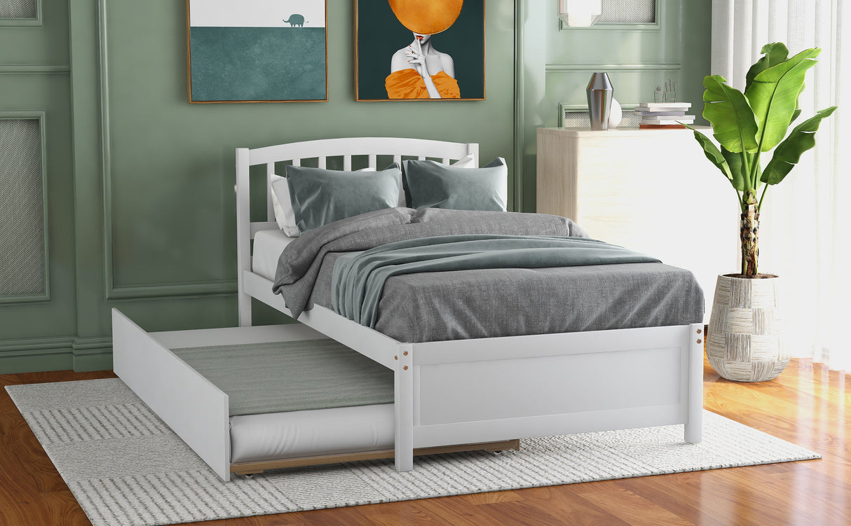 Twin Size Platform Bed Wood Bed Frame With Trundle