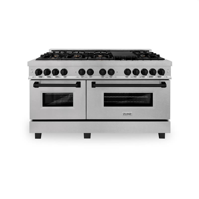 ZLINE Autograph Edition 60 in. 7.4 cu. ft. Dual Fuel Range with Gas Stove and Electric Oven in DuraSnow Stainless Steel with Accents (RASZ-SN-60) - (RASZSN60MB)