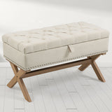 Storage Ottoman, Button-Tufted Ottoman Linen Storage Bench, Ottoman With Storage