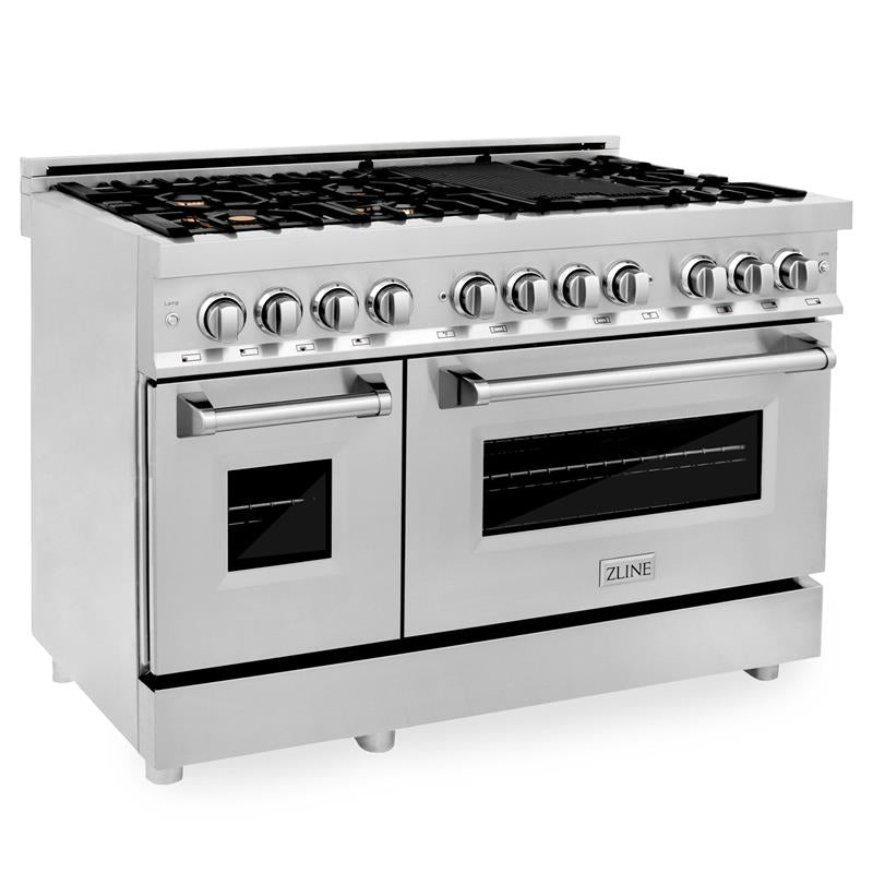 ZLINE 48 in. Dual Fuel Range with Gas Stove and Electric Oven in Stainless Steel (RA48) [Color: Stainless Steel With Brass Burners] - (RABR48)