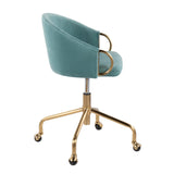 Claire - Task Chair - Gold Metal And Light Blue Velvet